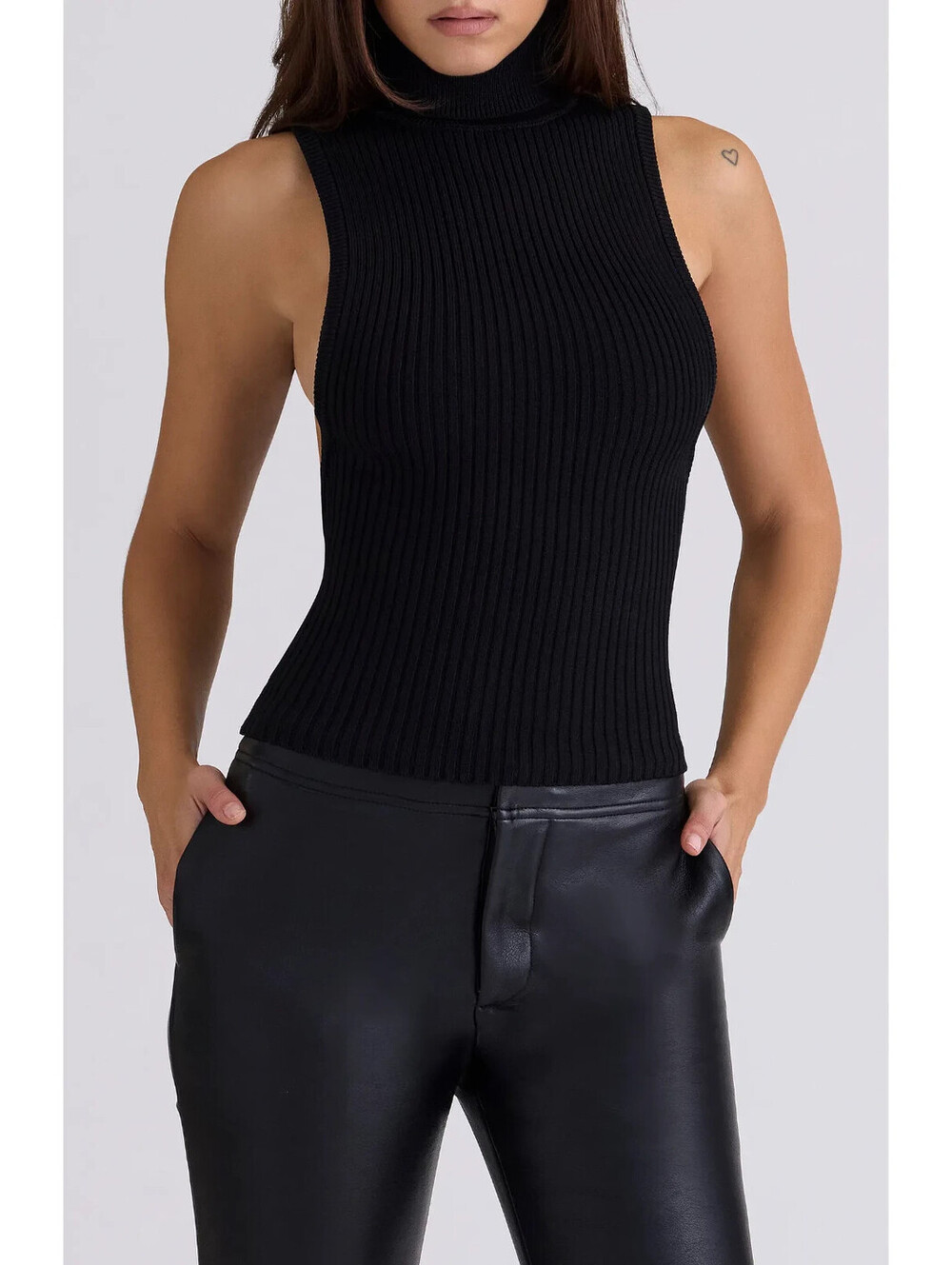 NEW, House of CB Dina Backless Rib Turtleneck Sweater in Black Sz M #T4111